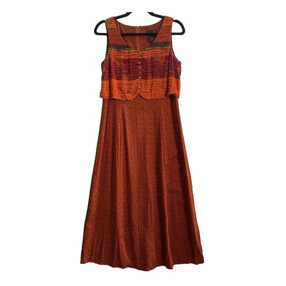 Vtg MISS SCARLETT Women Maxi Dress Vest Rayon Sz 10 Red Sleeveless 74-19 - Picture 1 of 10